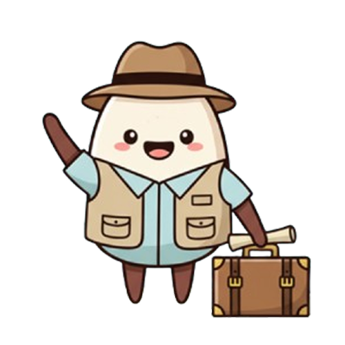 Mochi dressed as a traveler with a suitcase